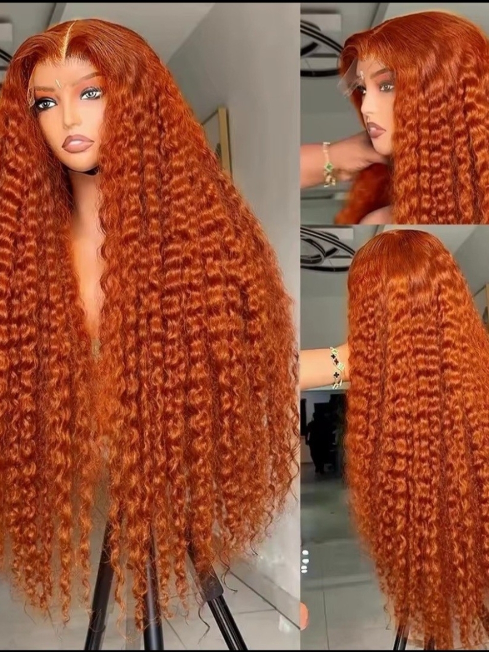 Red Curly Long Lace Front Wig - Women Hair